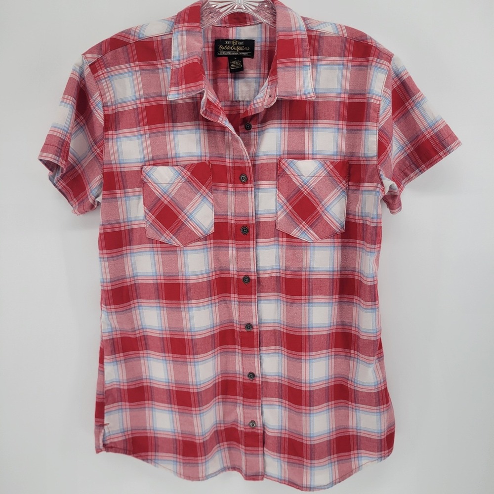 Noble Outfitters Womens Western Red Plaid Short Sleeve Button Down Shirt Medium